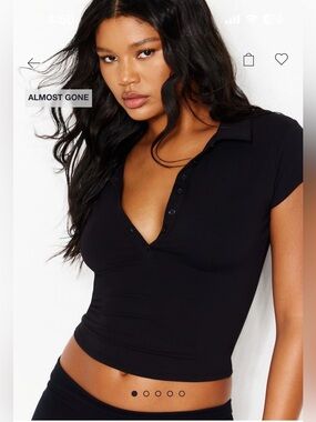 Garage Black Polo-Style Plunge Crop Top